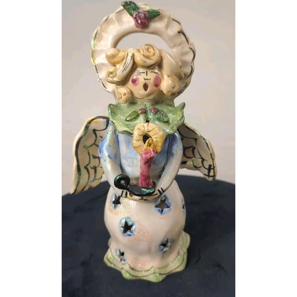 2000 Blue Sky‎ Clayworks Heather Goldminc Christmas Angel Caroler Votive Holder